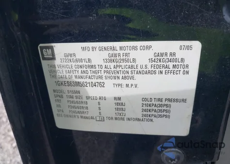 2006 GMC Envoy Denali z USA, uszkodzony, nr VIN 1GKES63M562104762